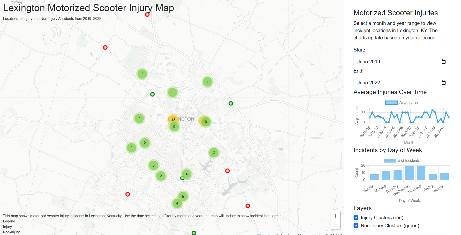 Lexington Scooter Injury Map