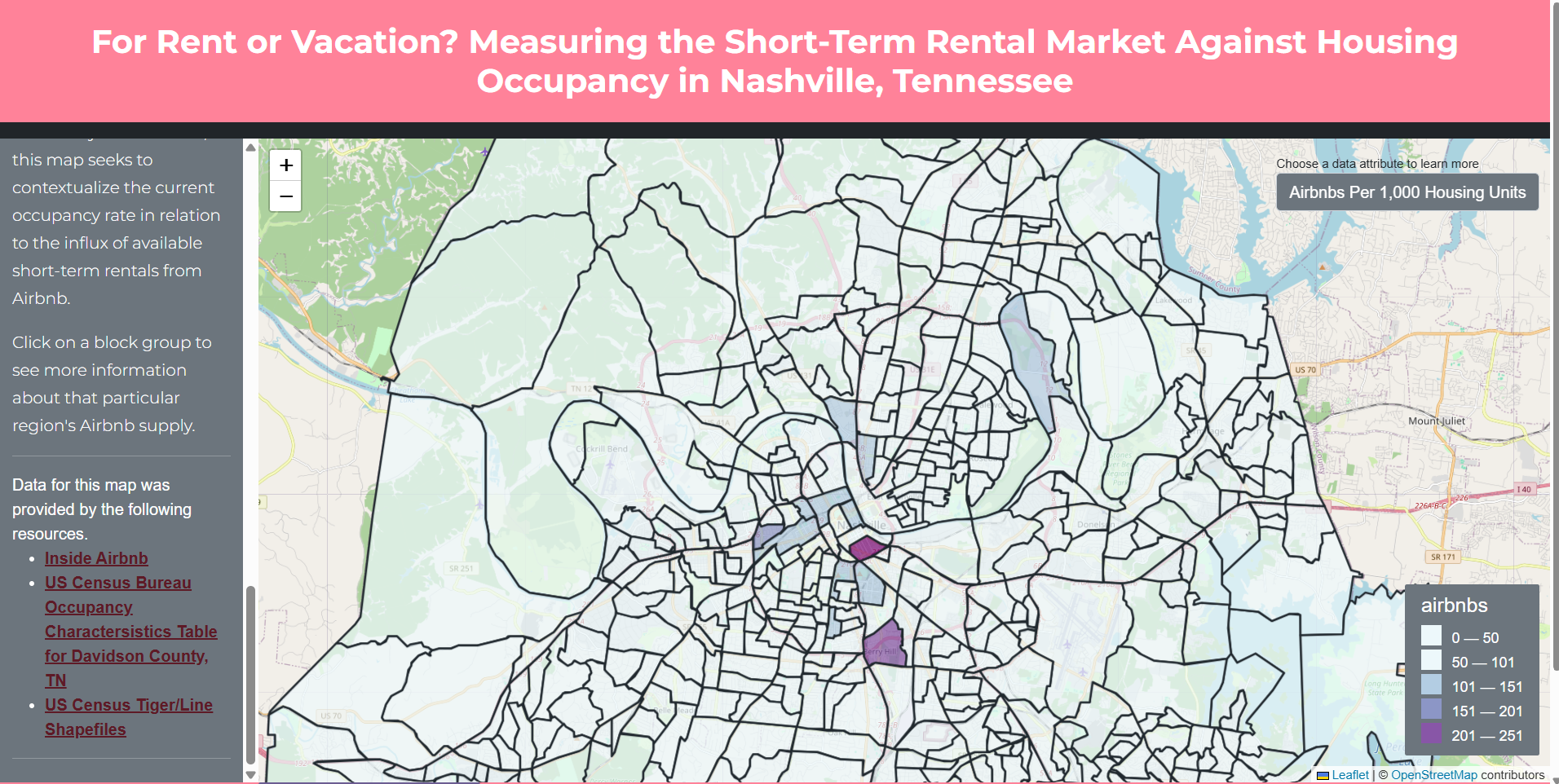 Nashville Short Term Rentals Map